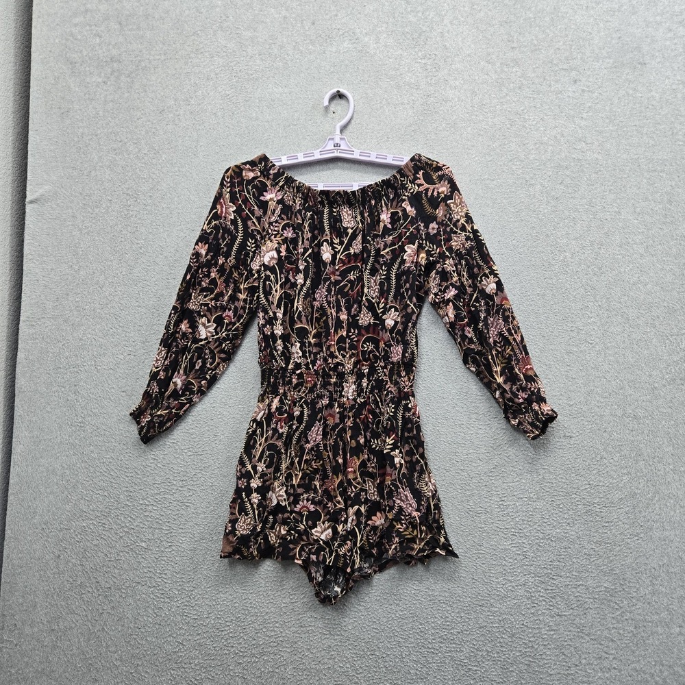 Free People Women Romper S Black Floral Pretty And Free Off The Shoulder